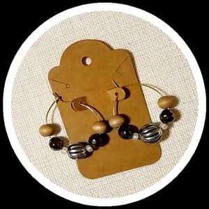 NEW- Hand Crafted Neutral Tone Beaded Hoop Earrings